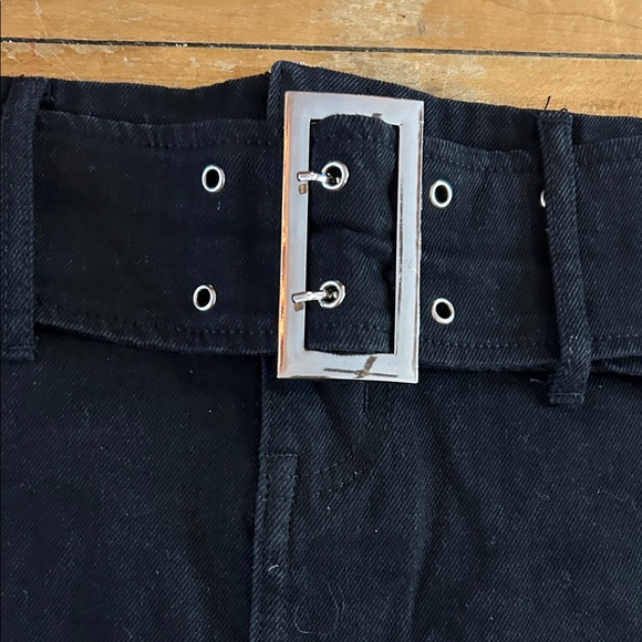 EUC Black Denim Mini Skirt with Belt - Picture 2 of 7